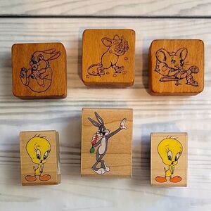 Looney tunes rubber stamps of Tweety Pie and Bugs Bunny plus 3 more items